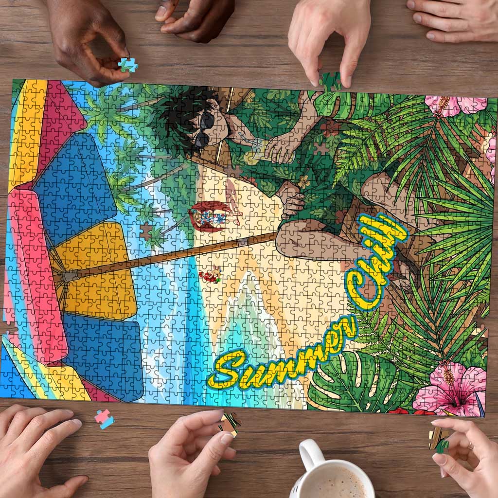 Midoriya Izuku Summer Chill Puzzle Tropical Anime Relaxation Scene