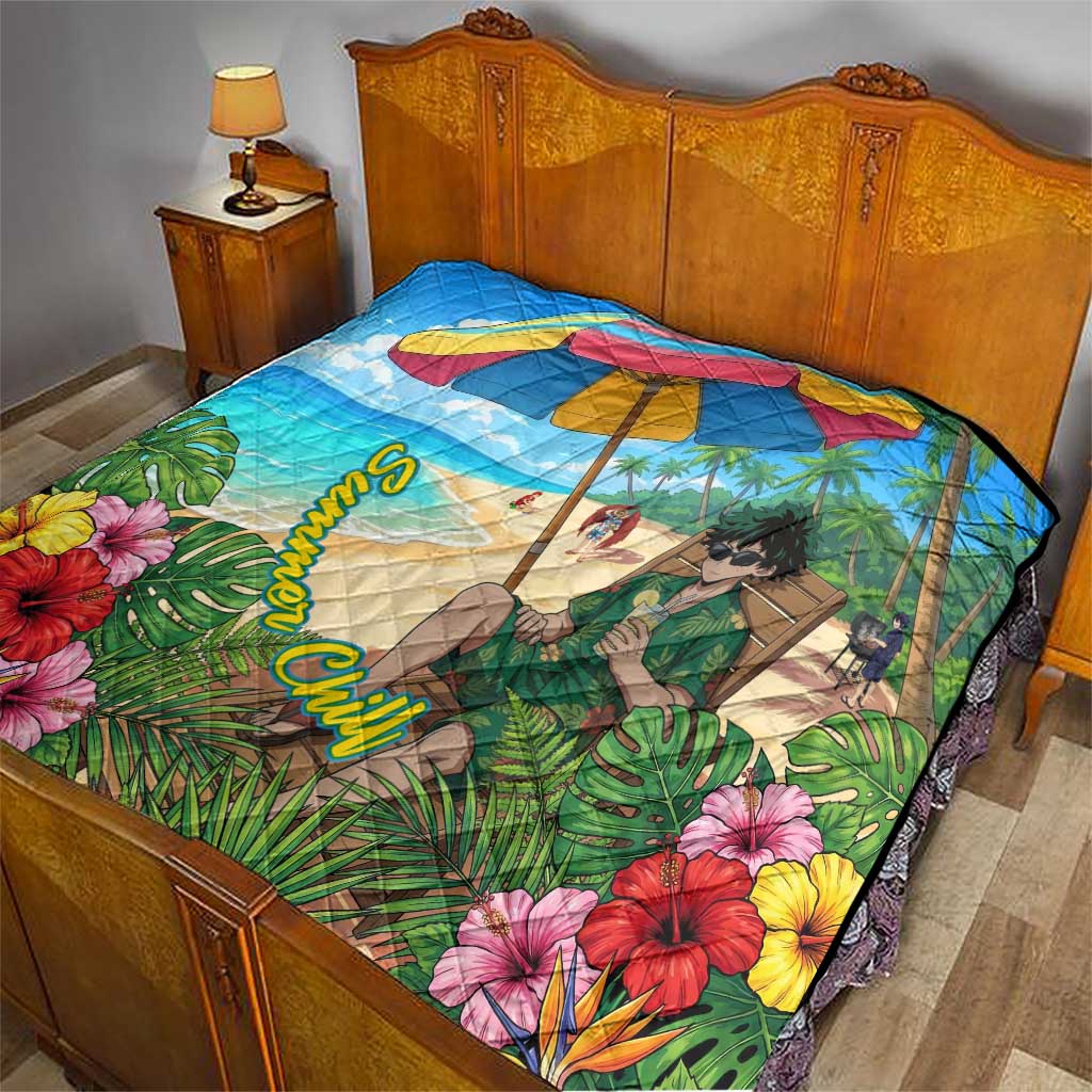 Midoriya Izuku Summer Chill Quilt Tropical Anime Relaxation Scene