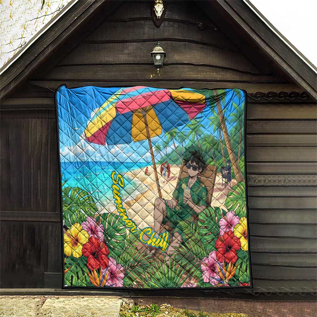 Midoriya Izuku Summer Chill Quilt Tropical Anime Relaxation Scene
