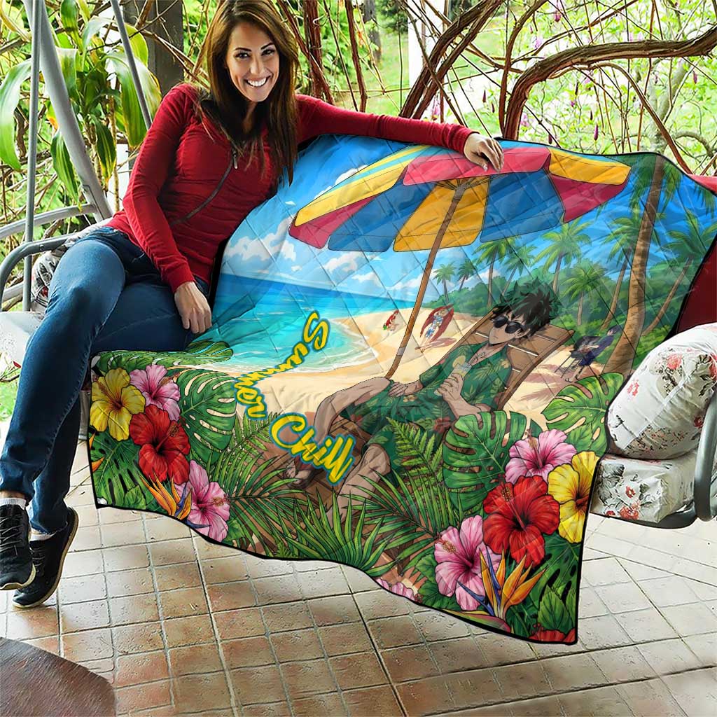 Midoriya Izuku Summer Chill Quilt Tropical Anime Relaxation Scene