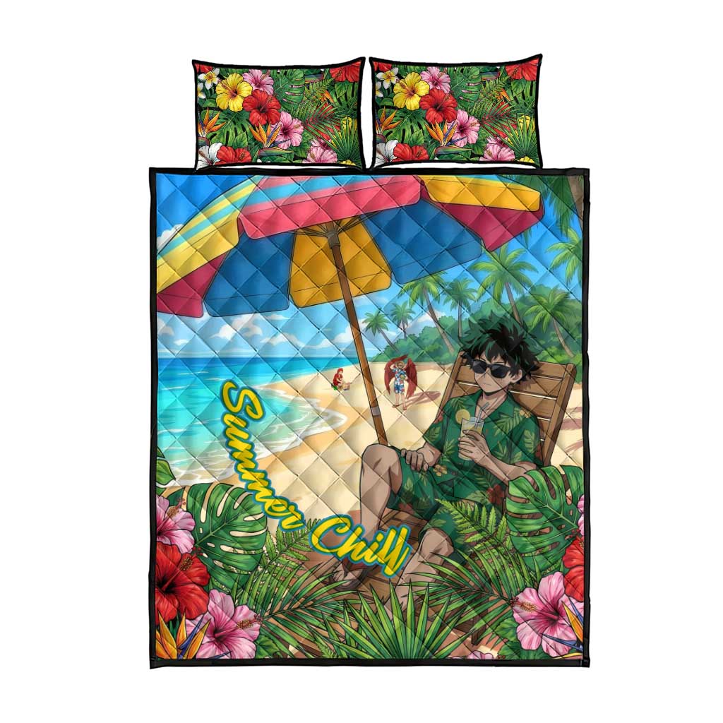 Midoriya Izuku Summer Chill Quilt Bed Set Tropical Anime Relaxation Scene