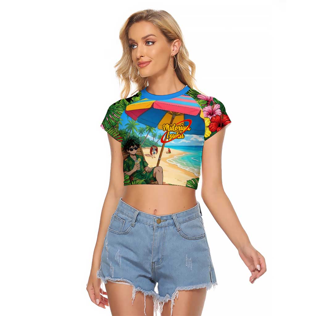 Midoriya Izuku Summer Chill Raglan Cropped T Shirt Tropical Anime Relaxation Scene