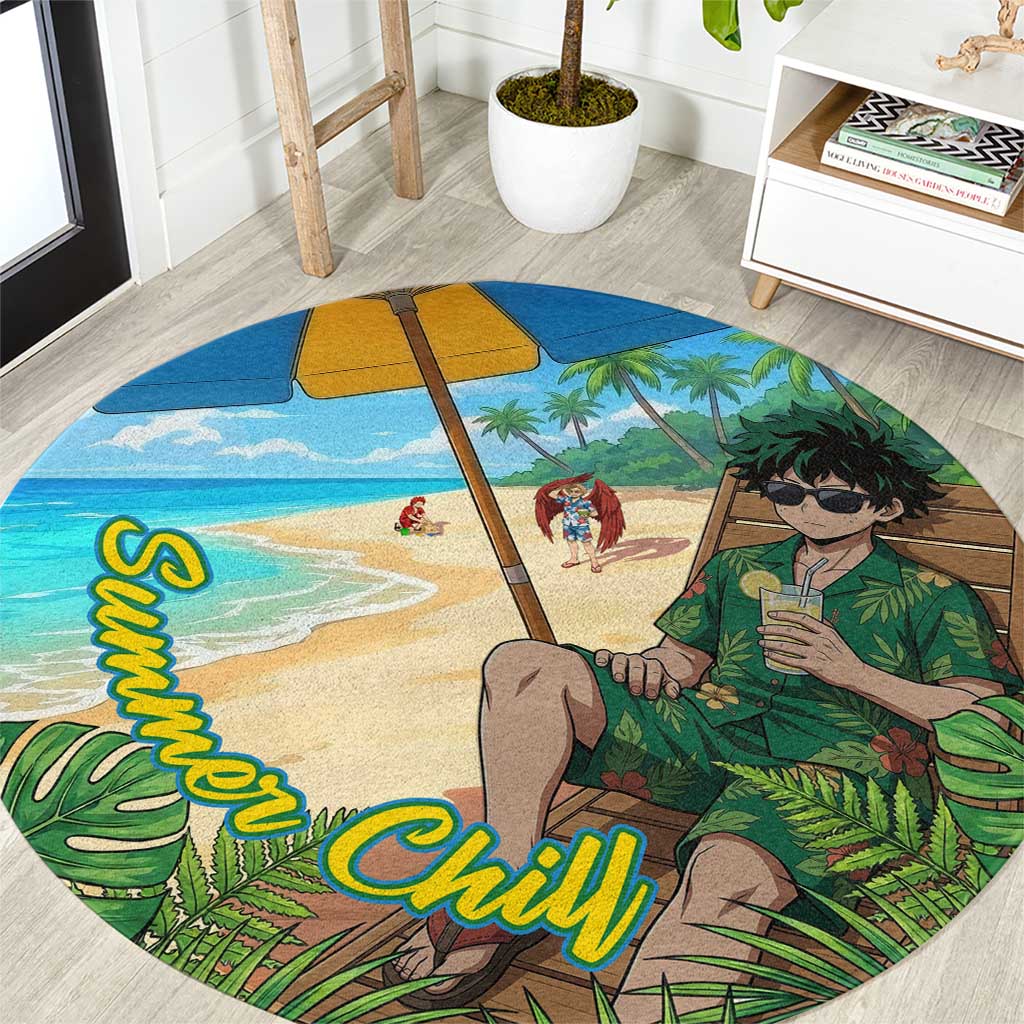 Midoriya Izuku Summer Chill Round Carpet Tropical Anime Relaxation Scene