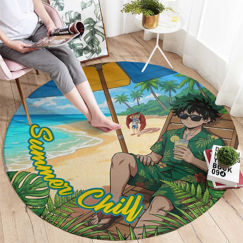 Midoriya Izuku Summer Chill Round Carpet Tropical Anime Relaxation Scene