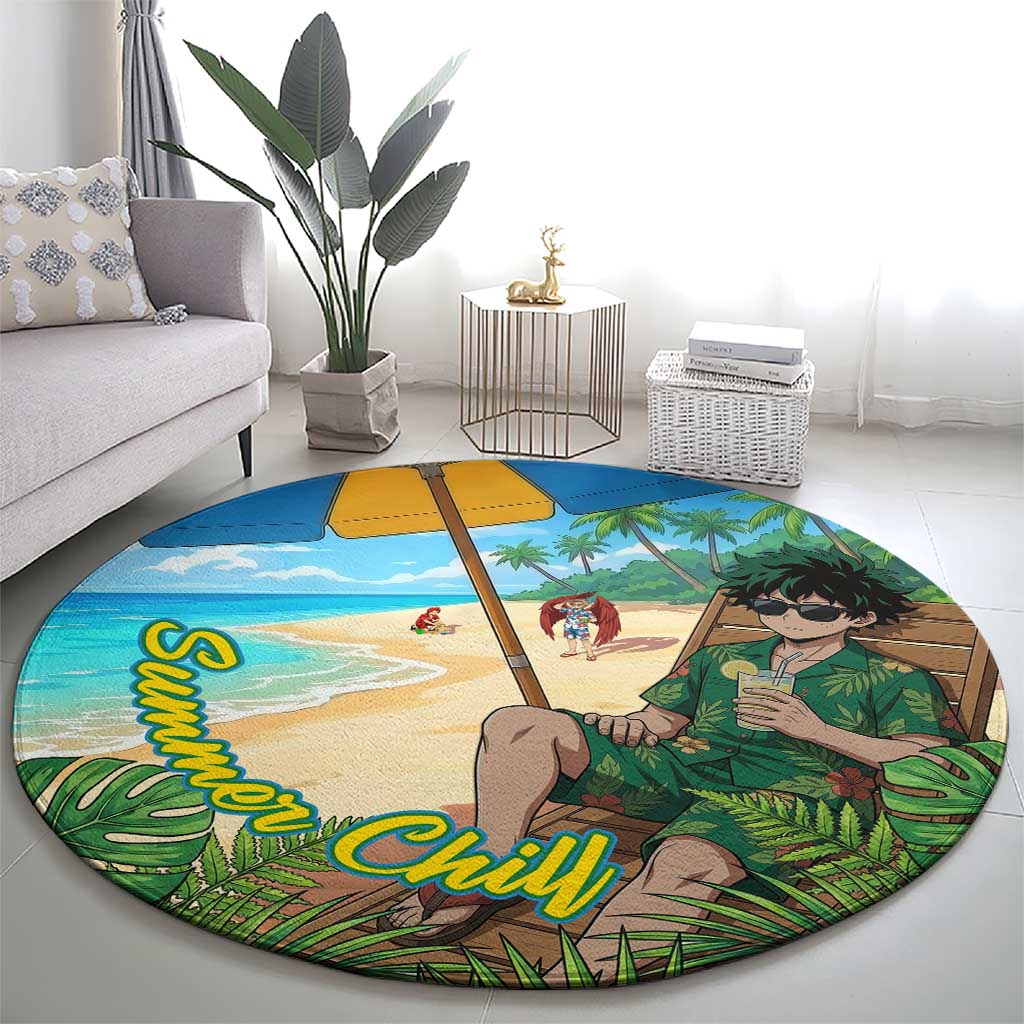 Midoriya Izuku Summer Chill Round Carpet Tropical Anime Relaxation Scene