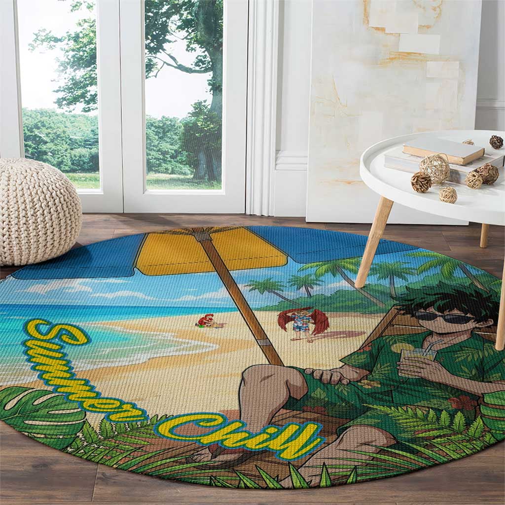 Midoriya Izuku Summer Chill Round Carpet Tropical Anime Relaxation Scene