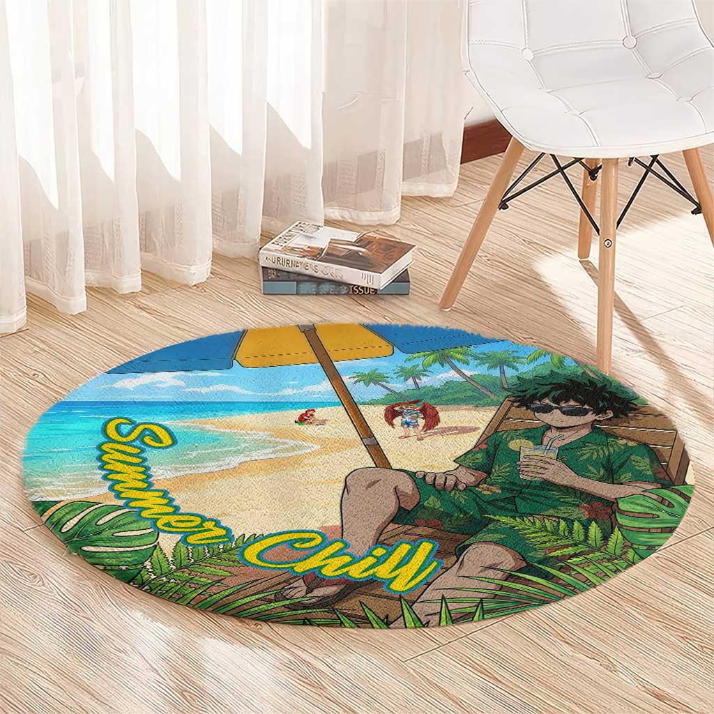 Midoriya Izuku Summer Chill Round Carpet Tropical Anime Relaxation Scene