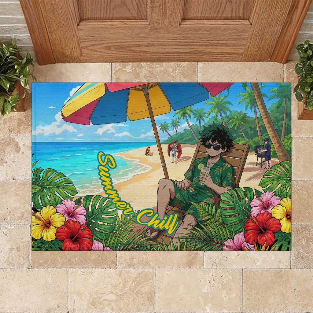 Midoriya Izuku Summer Chill Rubber Doormat Tropical Anime Relaxation Scene
