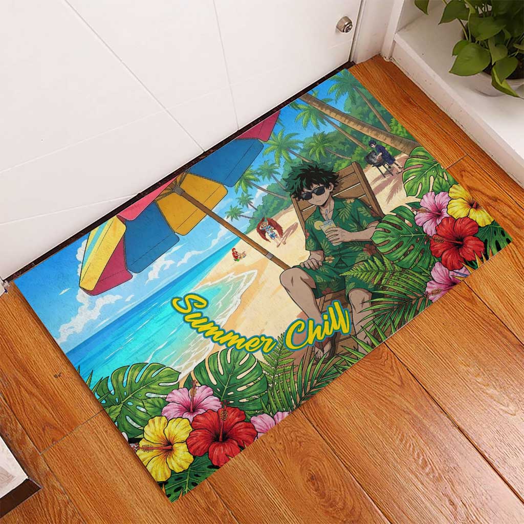 Midoriya Izuku Summer Chill Rubber Doormat Tropical Anime Relaxation Scene