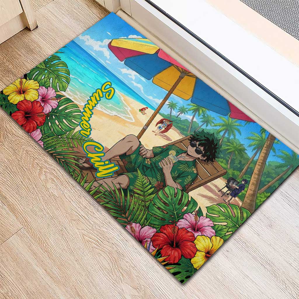 Midoriya Izuku Summer Chill Rubber Doormat Tropical Anime Relaxation Scene