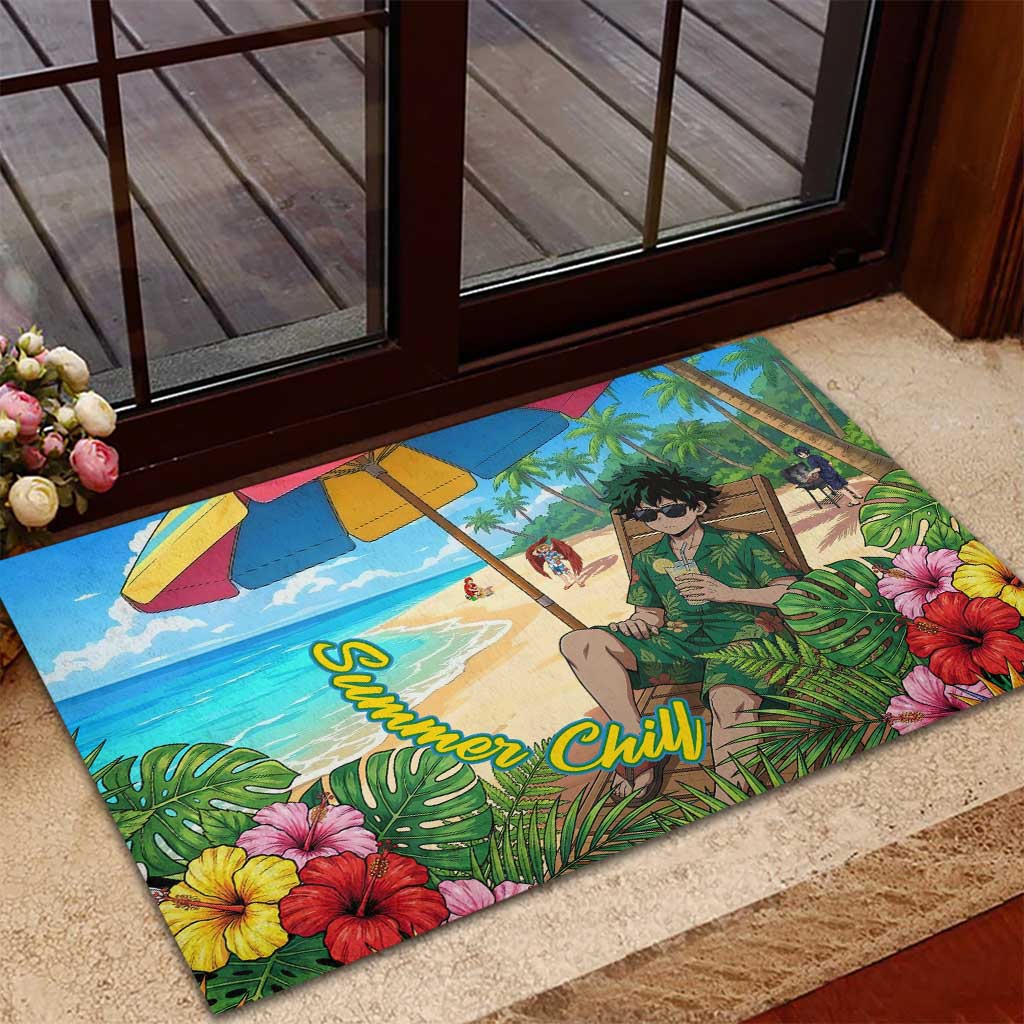 Midoriya Izuku Summer Chill Rubber Doormat Tropical Anime Relaxation Scene