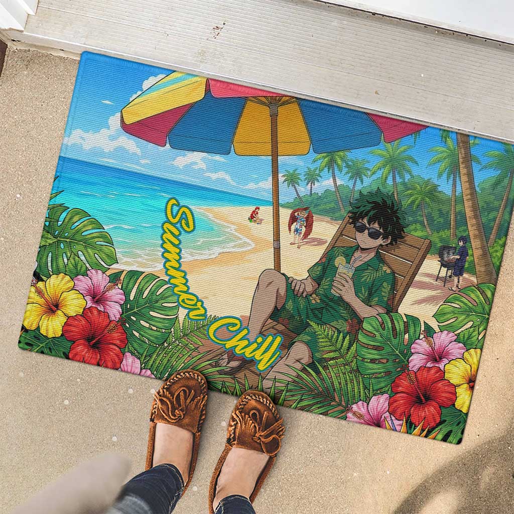 Midoriya Izuku Summer Chill Rubber Doormat Tropical Anime Relaxation Scene
