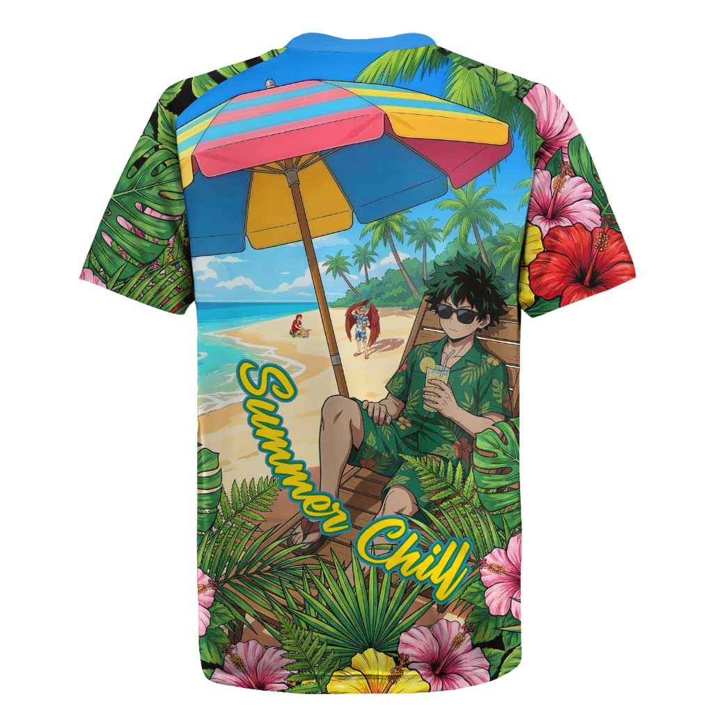 Midoriya Izuku Summer Chill Rugby Jersey Tropical Anime Relaxation Scene
