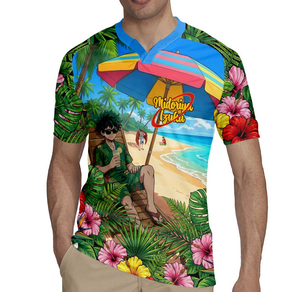 Midoriya Izuku Summer Chill Rugby Jersey Tropical Anime Relaxation Scene
