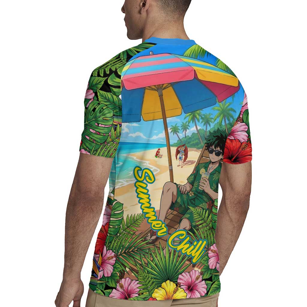 Midoriya Izuku Summer Chill Rugby Jersey Tropical Anime Relaxation Scene
