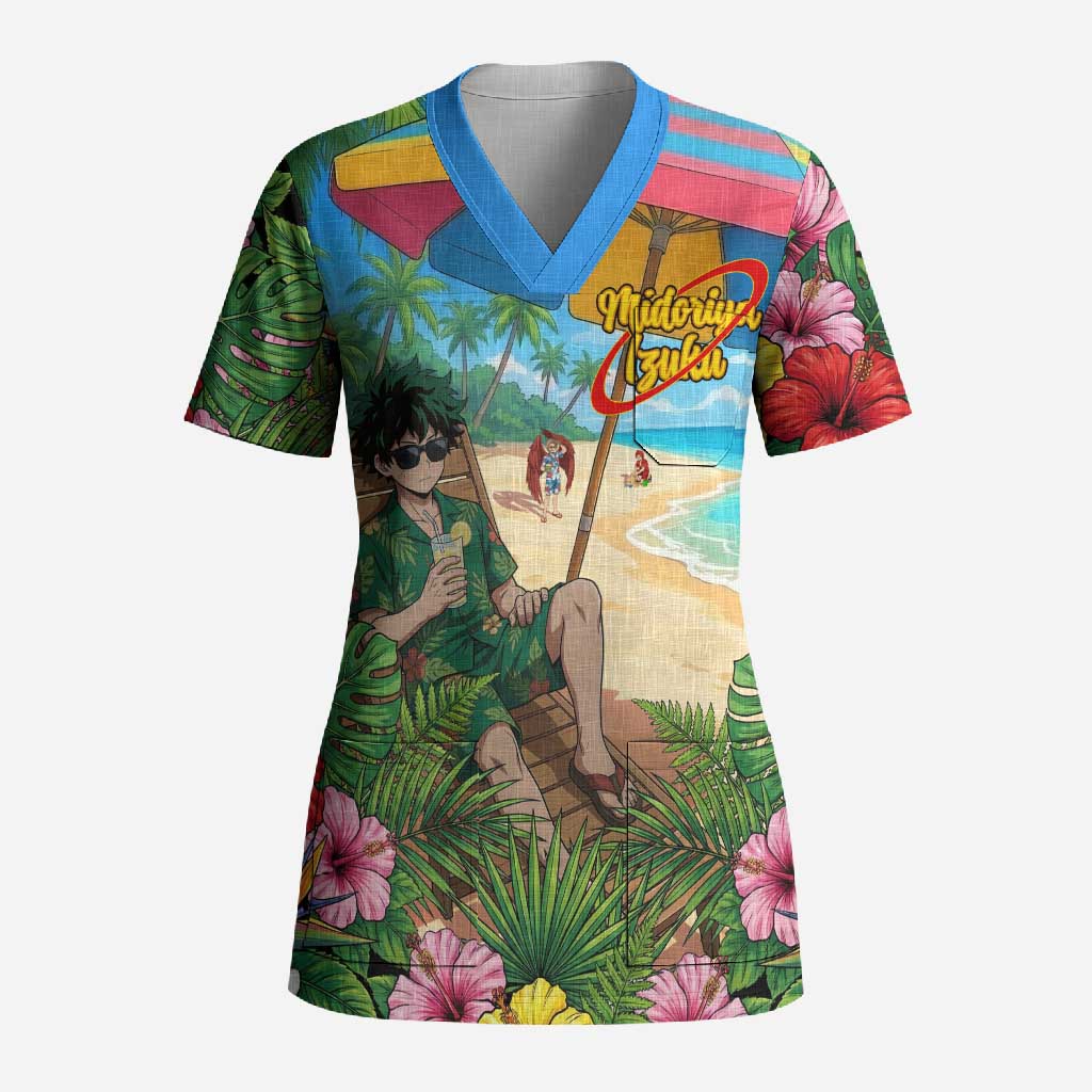 Midoriya Izuku Summer Chill Scrub Top Tropical Anime Relaxation Scene
