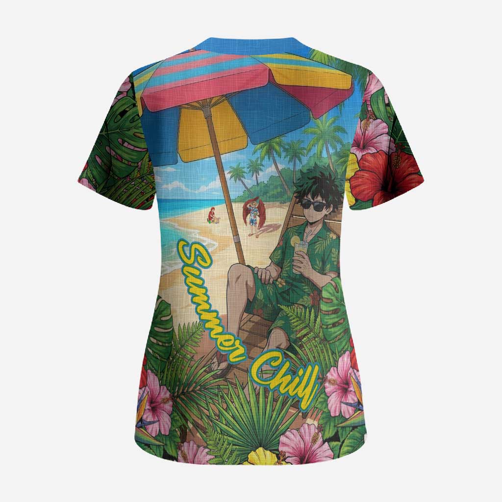 Midoriya Izuku Summer Chill Scrub Top Tropical Anime Relaxation Scene
