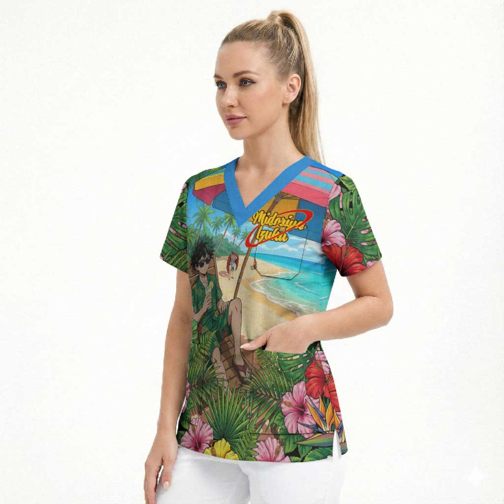 Midoriya Izuku Summer Chill Scrub Top Tropical Anime Relaxation Scene