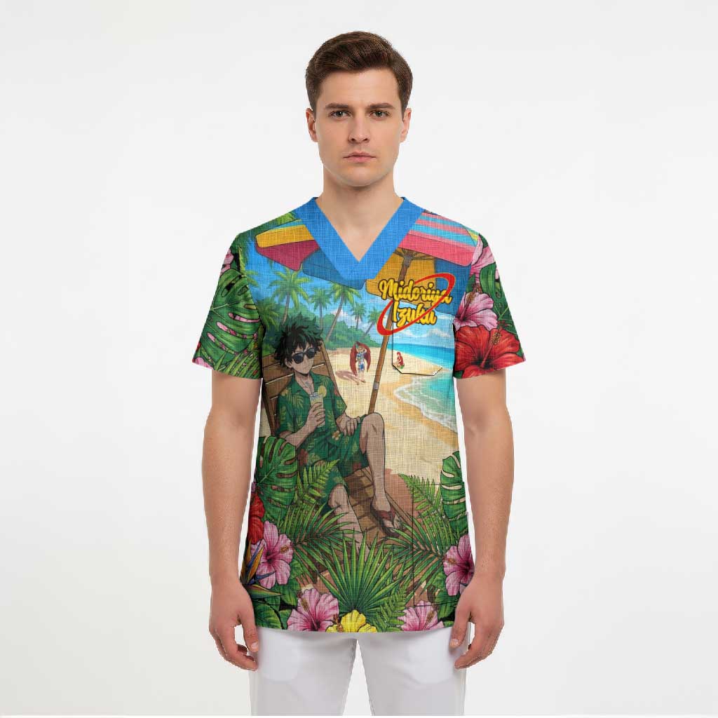 Midoriya Izuku Summer Chill Scrub Top Tropical Anime Relaxation Scene