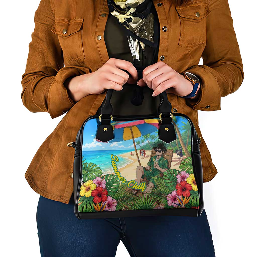 Midoriya Izuku Summer Chill Shoulder Handbag Tropical Anime Relaxation Scene