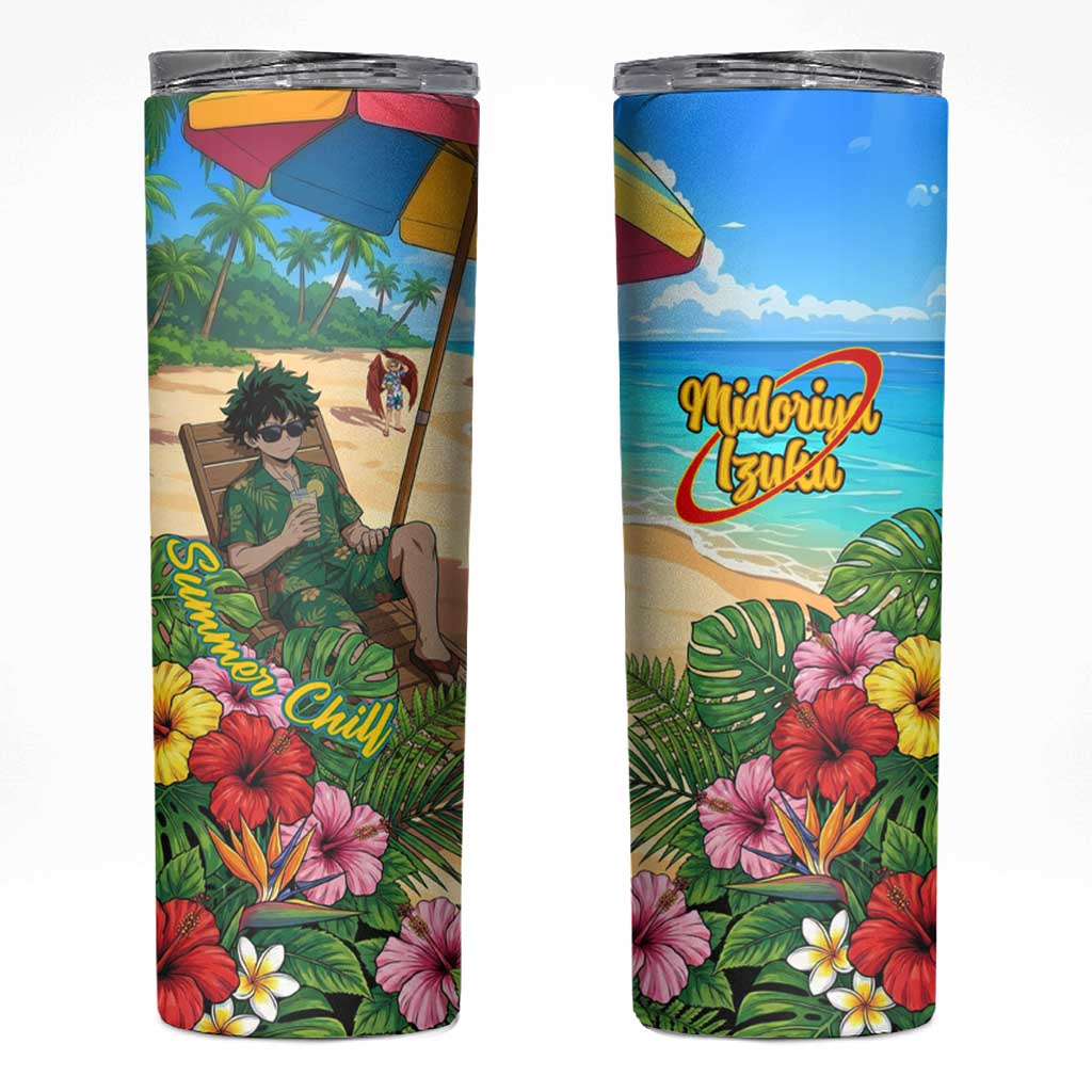 Midoriya Izuku Summer Chill Skinny Tumbler Tropical Anime Relaxation Scene