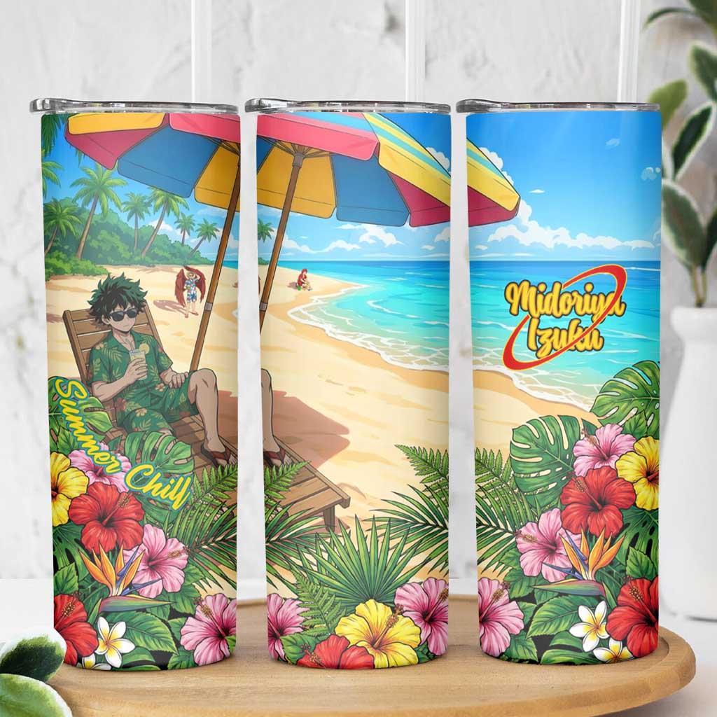 Midoriya Izuku Summer Chill Skinny Tumbler Tropical Anime Relaxation Scene