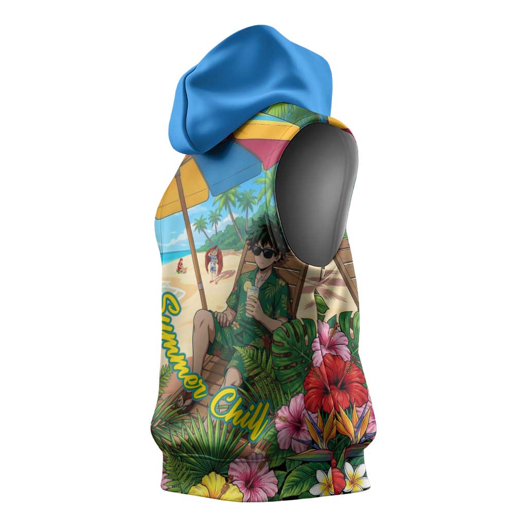 Midoriya Izuku Summer Chill Sleeveless Hoodie Tropical Anime Relaxation Scene
