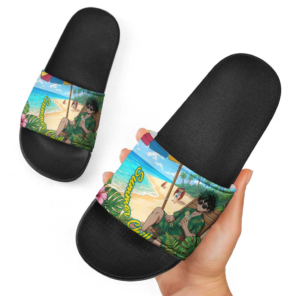 Midoriya Izuku Summer Chill Slide Sandals Tropical Anime Relaxation Scene