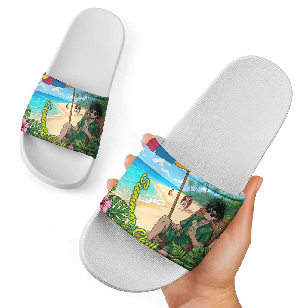 Midoriya Izuku Summer Chill Slide Sandals Tropical Anime Relaxation Scene
