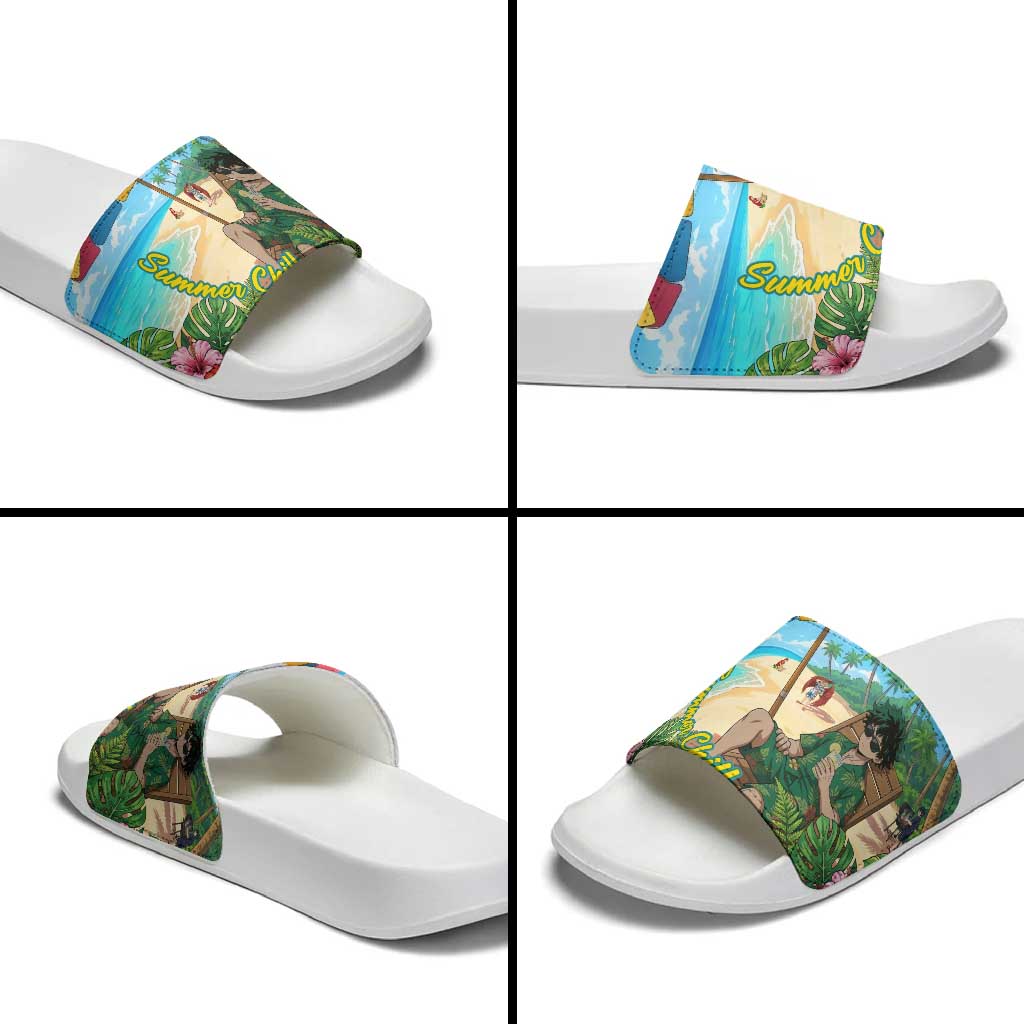 Midoriya Izuku Summer Chill Slide Sandals Tropical Anime Relaxation Scene