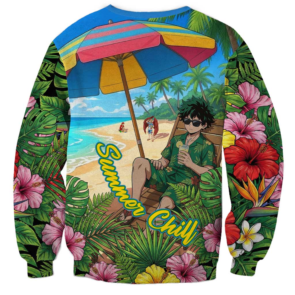 Midoriya Izuku Summer Chill Sweatshirt Tropical Anime Relaxation Scene