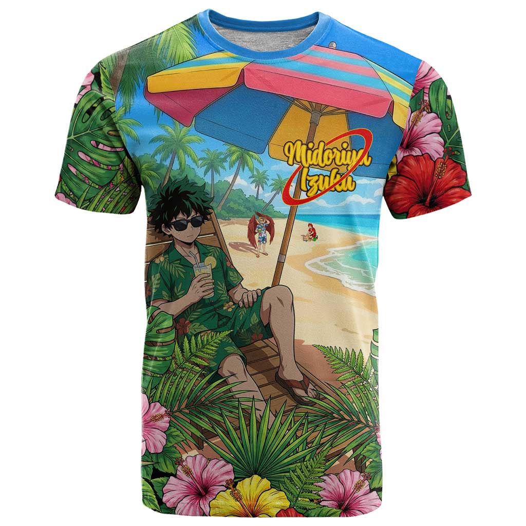 Midoriya Izuku Summer Chill T Shirt Tropical Anime Relaxation Scene
