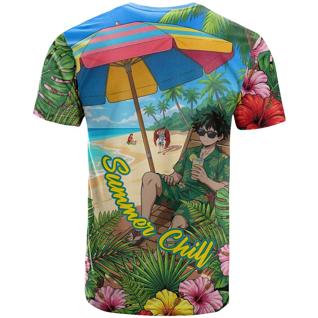 Midoriya Izuku Summer Chill T Shirt Tropical Anime Relaxation Scene