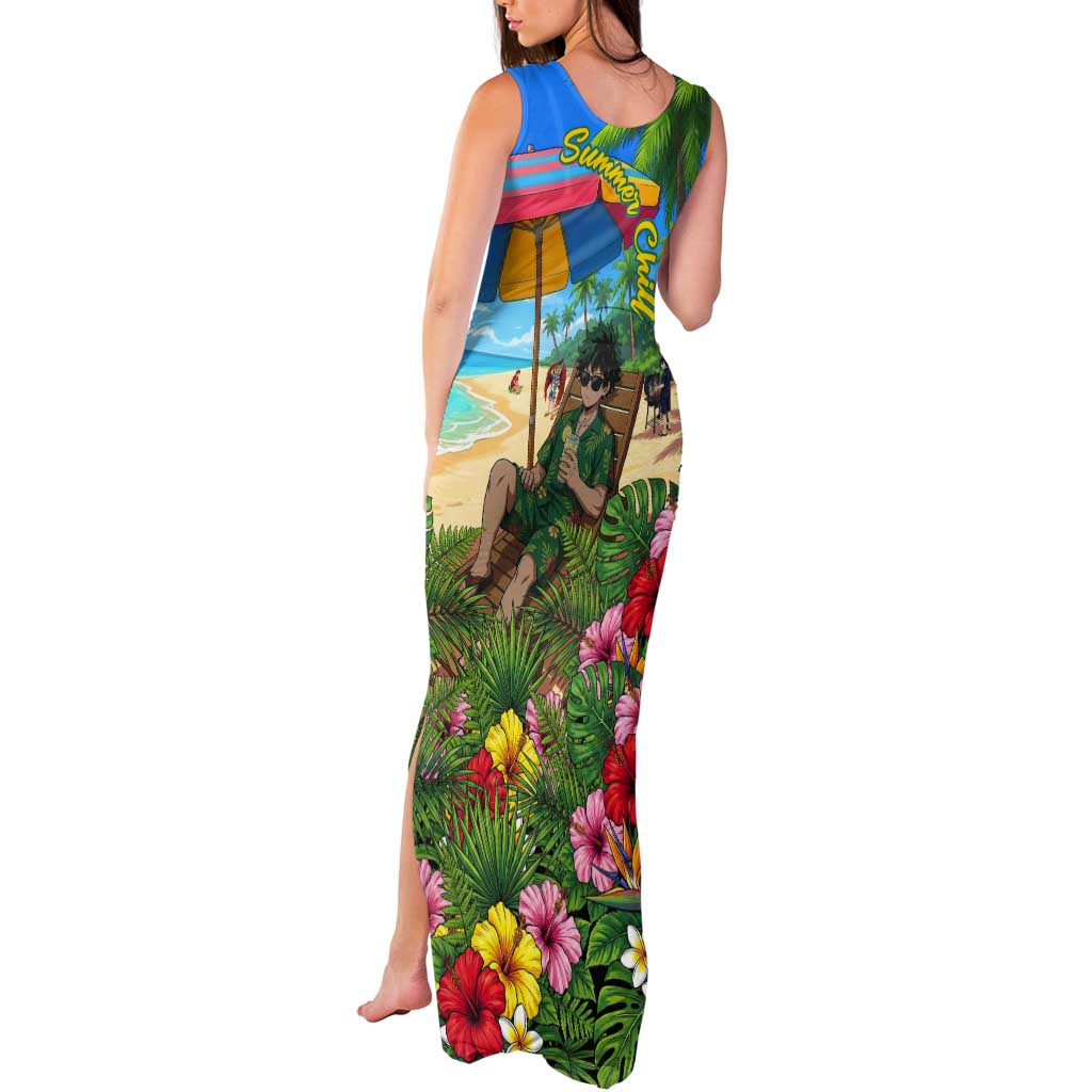 Midoriya Izuku Summer Chill Tank Maxi Dress Tropical Anime Relaxation Scene