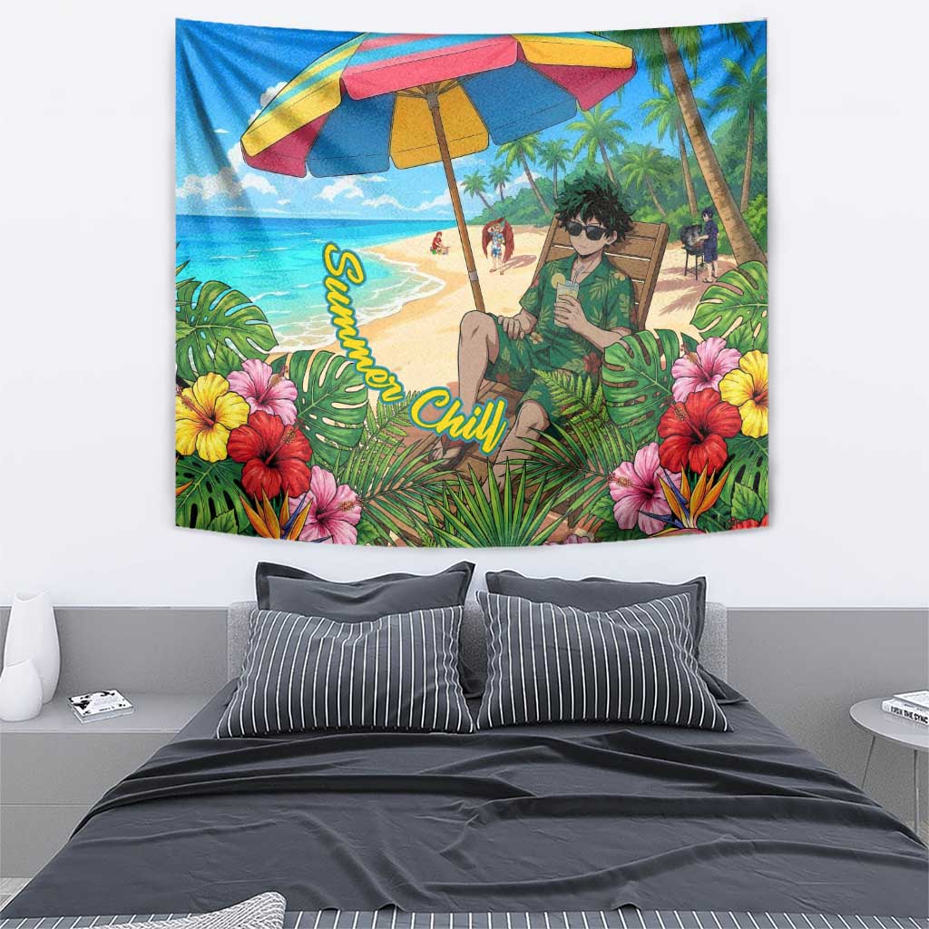 Midoriya Izuku Summer Chill Tapestry Tropical Anime Relaxation Scene