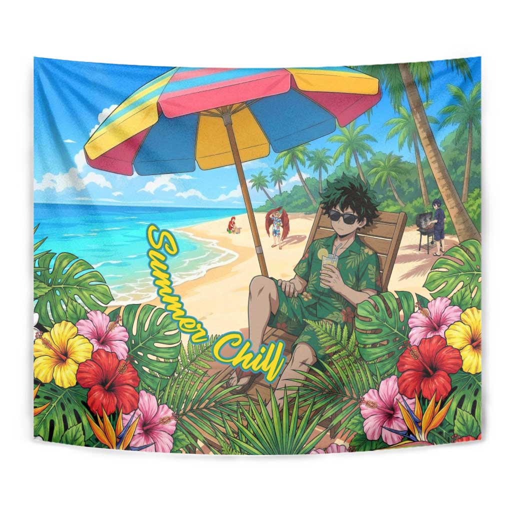 Midoriya Izuku Summer Chill Tapestry Tropical Anime Relaxation Scene