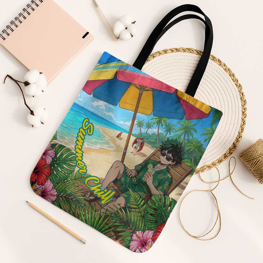 Midoriya Izuku Summer Chill Tote Bag Tropical Anime Relaxation Scene