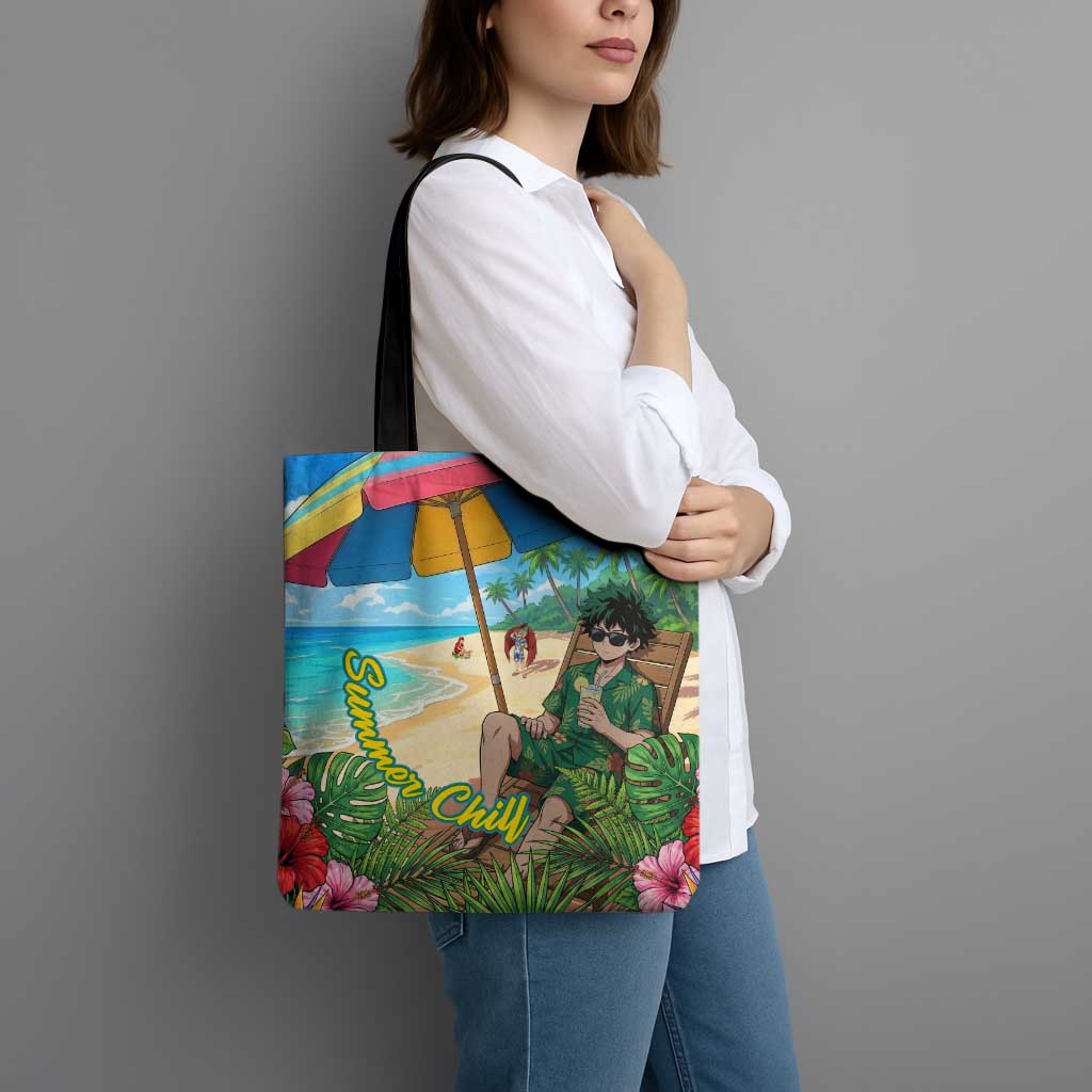Midoriya Izuku Summer Chill Tote Bag Tropical Anime Relaxation Scene
