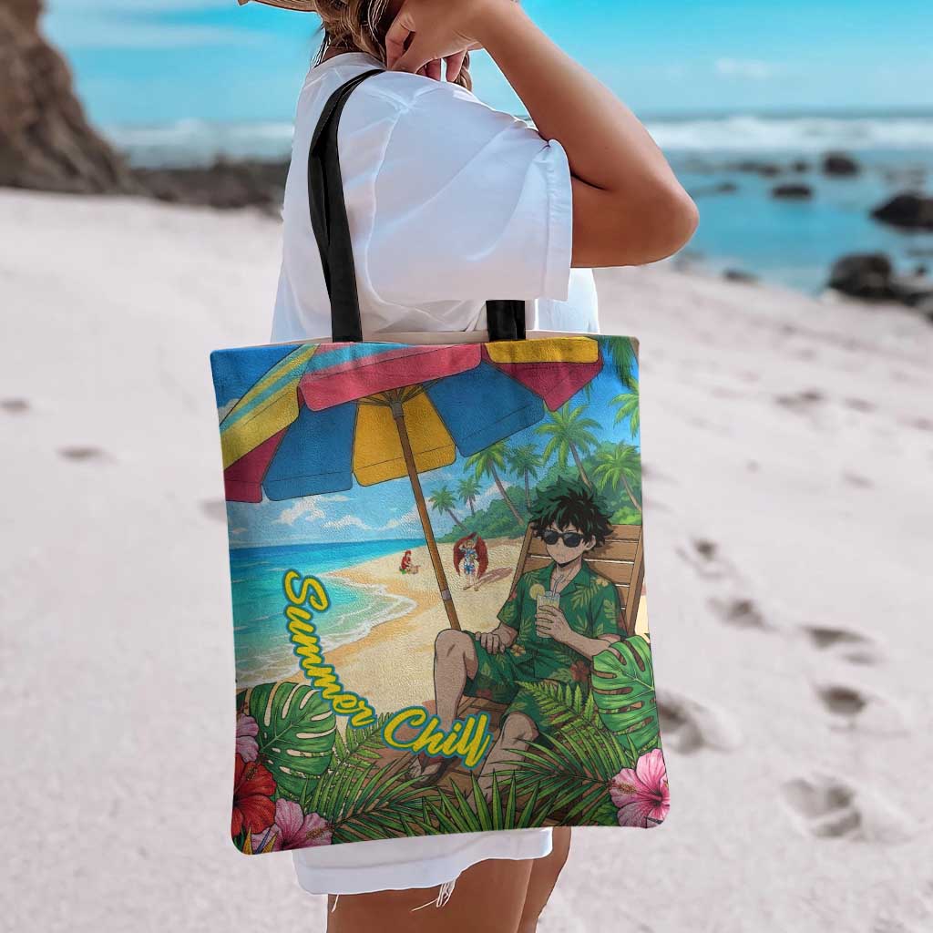 Midoriya Izuku Summer Chill Tote Bag Tropical Anime Relaxation Scene