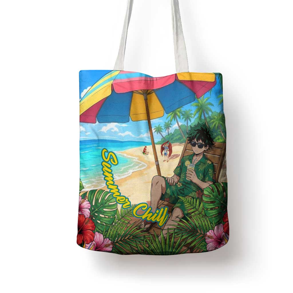 Midoriya Izuku Summer Chill Tote Bag Tropical Anime Relaxation Scene
