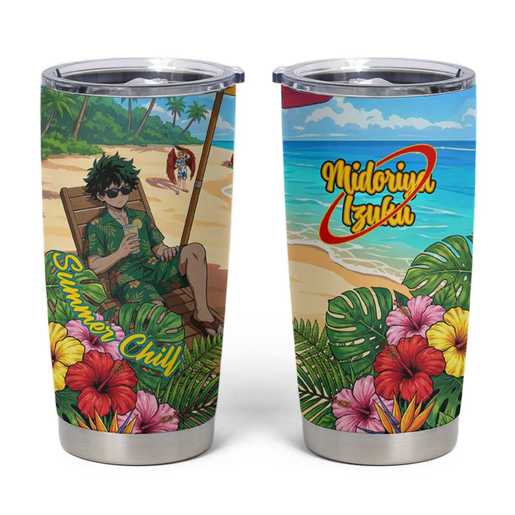 Midoriya Izuku Summer Chill Tumbler Cup Tropical Anime Relaxation Scene