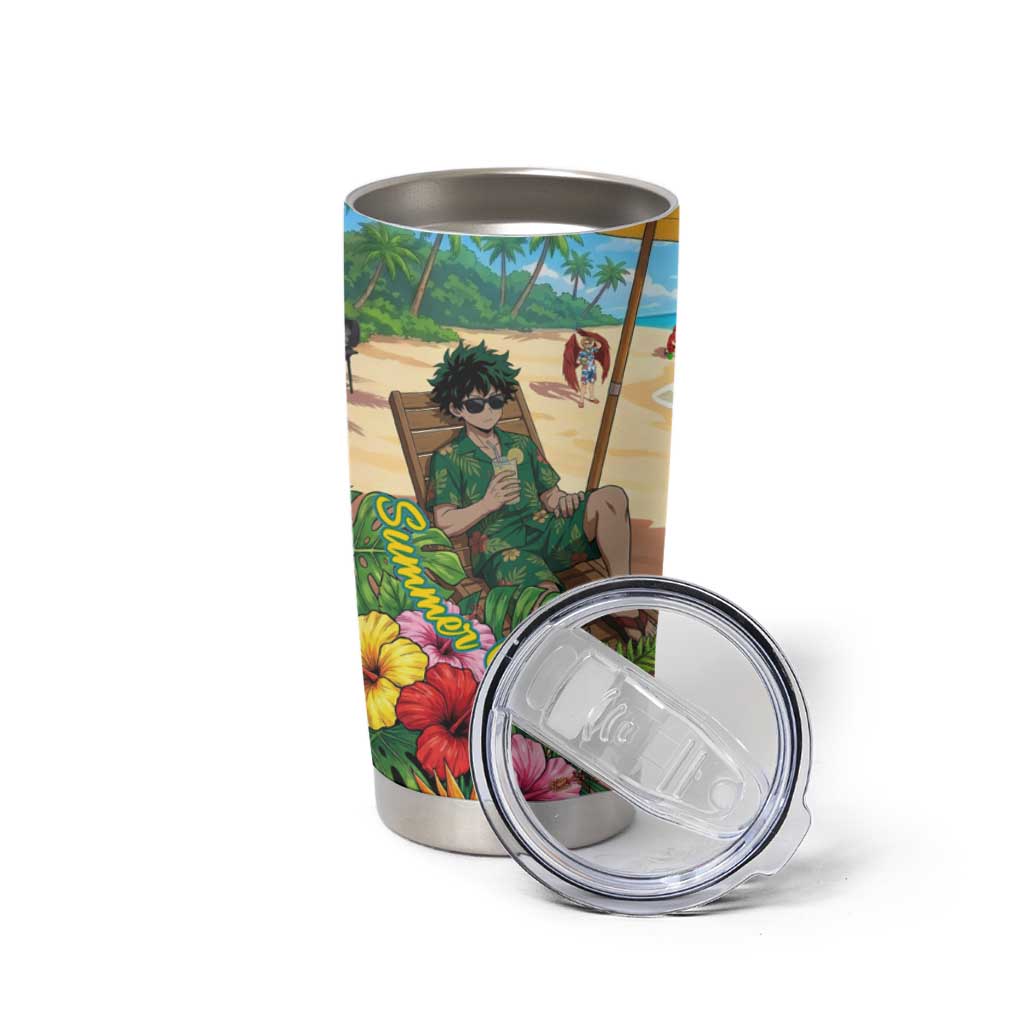 Midoriya Izuku Summer Chill Tumbler Cup Tropical Anime Relaxation Scene