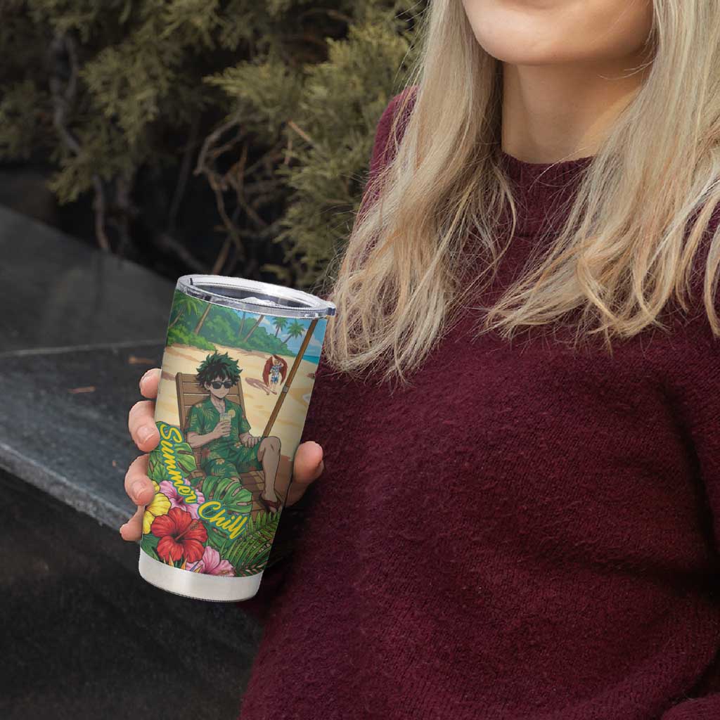Midoriya Izuku Summer Chill Tumbler Cup Tropical Anime Relaxation Scene