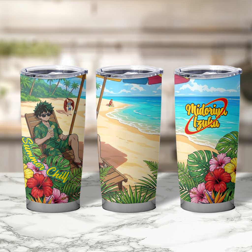 Midoriya Izuku Summer Chill Tumbler Cup Tropical Anime Relaxation Scene