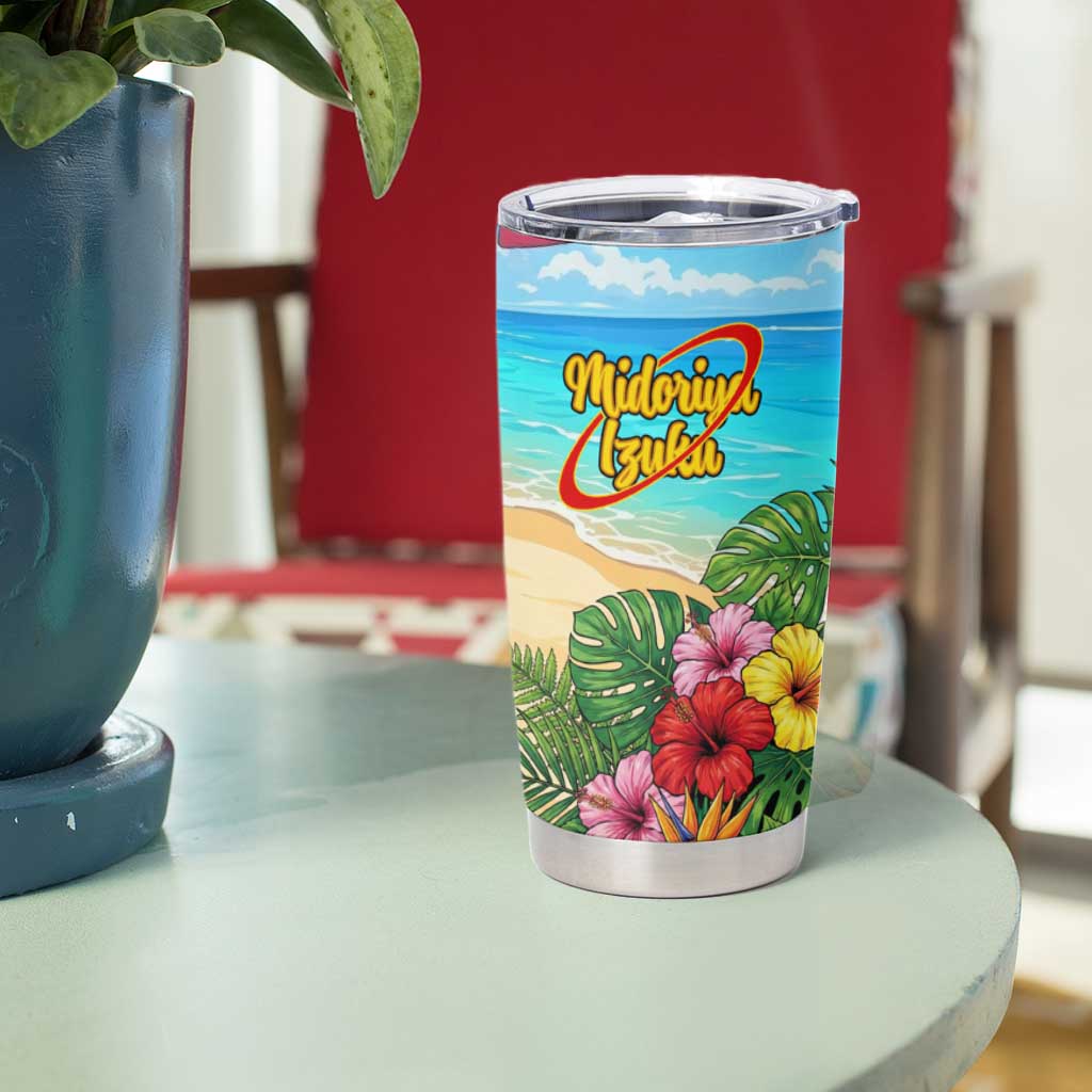 Midoriya Izuku Summer Chill Tumbler Cup Tropical Anime Relaxation Scene