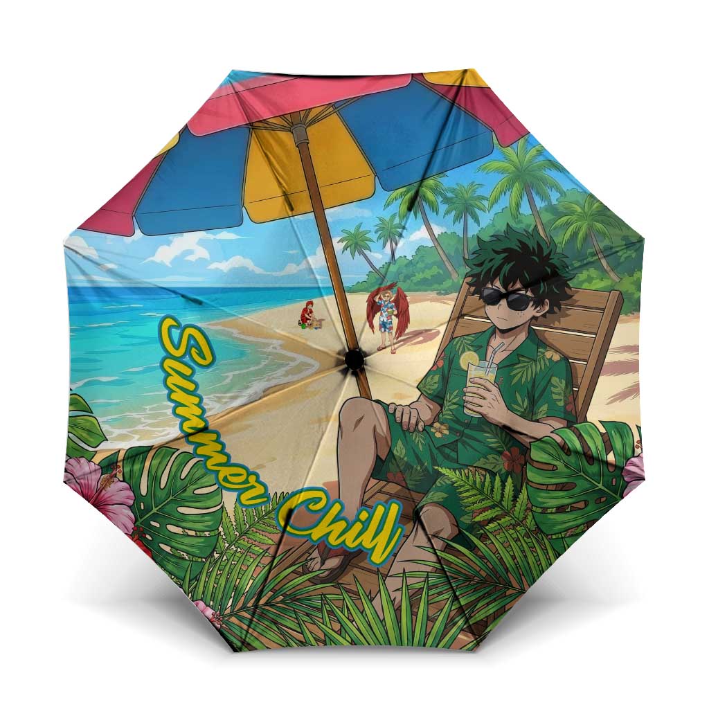 Midoriya Izuku Summer Chill Umbrella Tropical Anime Relaxation Scene