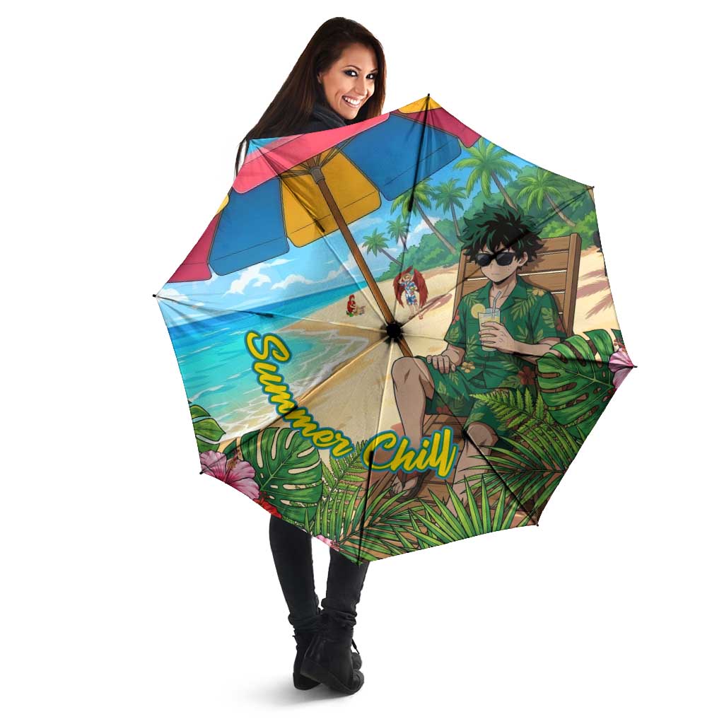 Midoriya Izuku Summer Chill Umbrella Tropical Anime Relaxation Scene