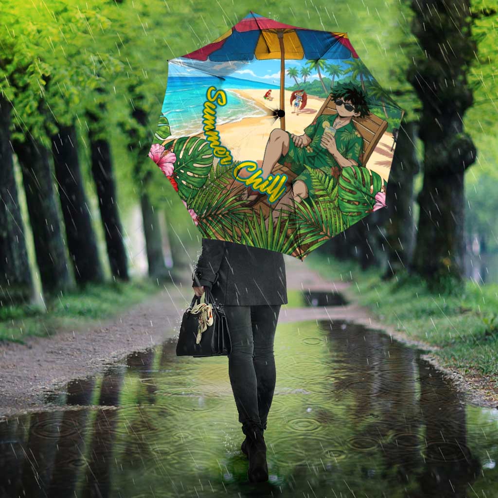 Midoriya Izuku Summer Chill Umbrella Tropical Anime Relaxation Scene
