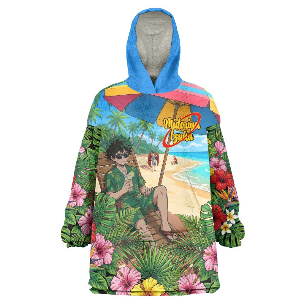 Midoriya Izuku Summer Chill Wearable Blanket Hoodie Tropical Anime Relaxation Scene