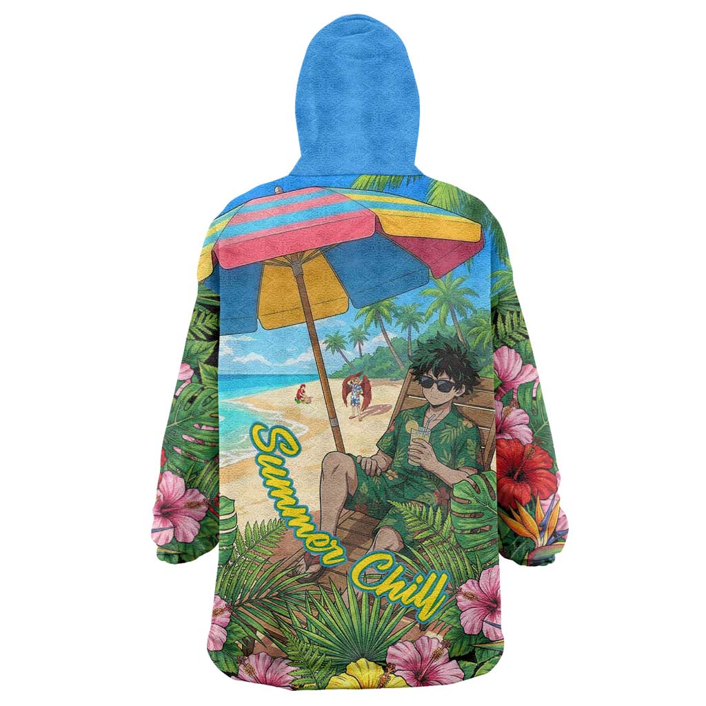 Midoriya Izuku Summer Chill Wearable Blanket Hoodie Tropical Anime Relaxation Scene